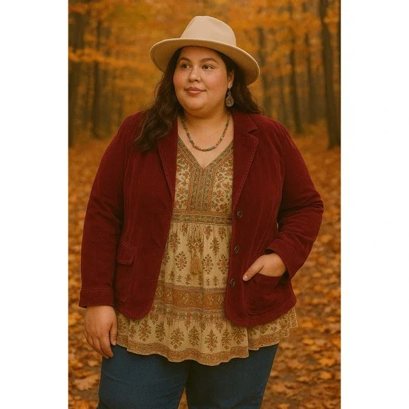 Lane Bryant Women's Velvet Velour Maroon Blazer Jacket Size 26 Dark Academia - Picture 2 of 9